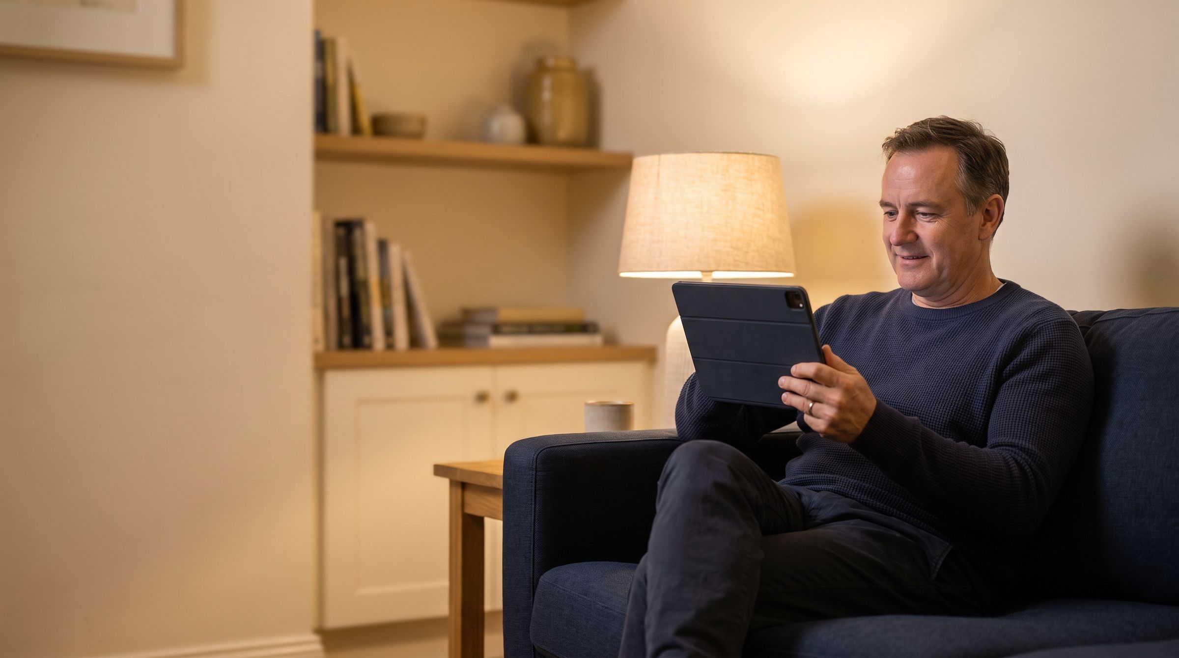A man on a private video consultation at home